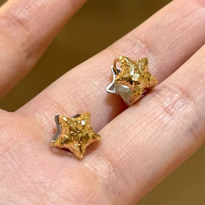 新款金银双色星星耳扣女生韩系百搭时尚耳钉简约甜美个性日常耳饰