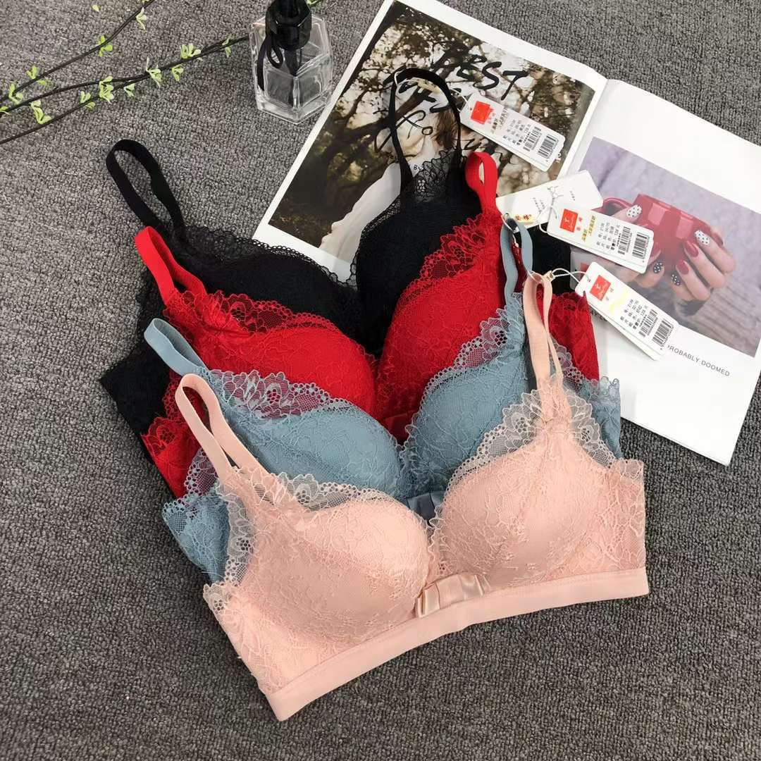 Nuevo sujetador sin anillo de acero de moda de encaje jacquard transpirable y cómodo de alta calidad, delgado y grueso, ropa interior de tres botones para mujeres