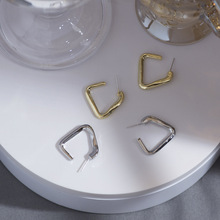 S925银针韩国新款光面几何三角耳环 个性气质简约C型耳圈百搭耳钉