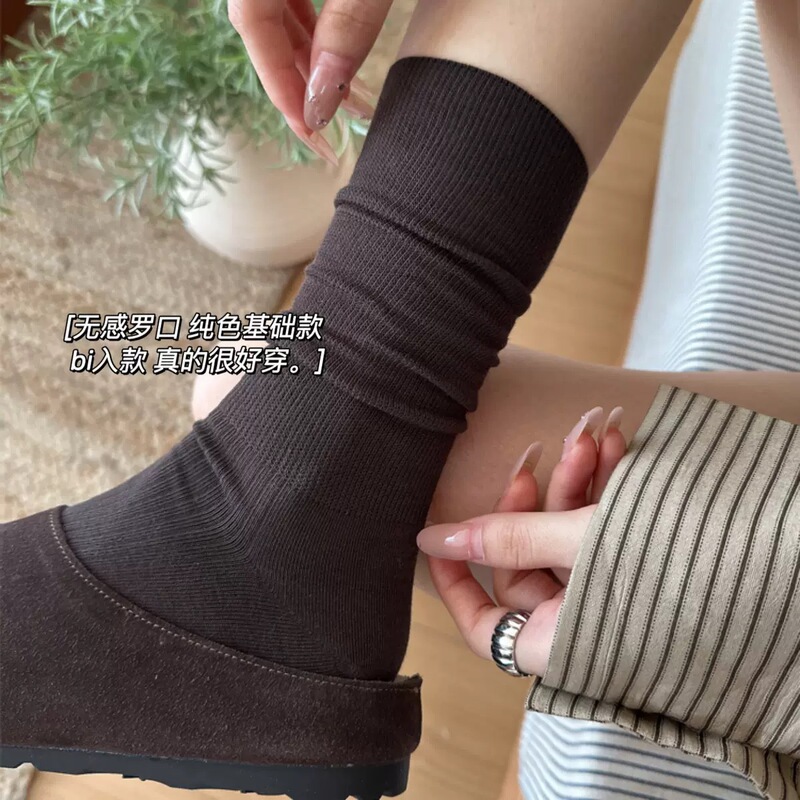 Autumn and Winter New Women's Socks Seamless Ins Korean Style Solid Color Versatile Cotton Mid-Calf Socks Ribbed Women's Socks Slouch Socks Wholesale Autumn and Winter New Women's Socks Seamless Ins Korean Style Solid Color Versatile Cotton Mid-Calf Socks Ribbed Women's Socks Slouch Socks Wholesale