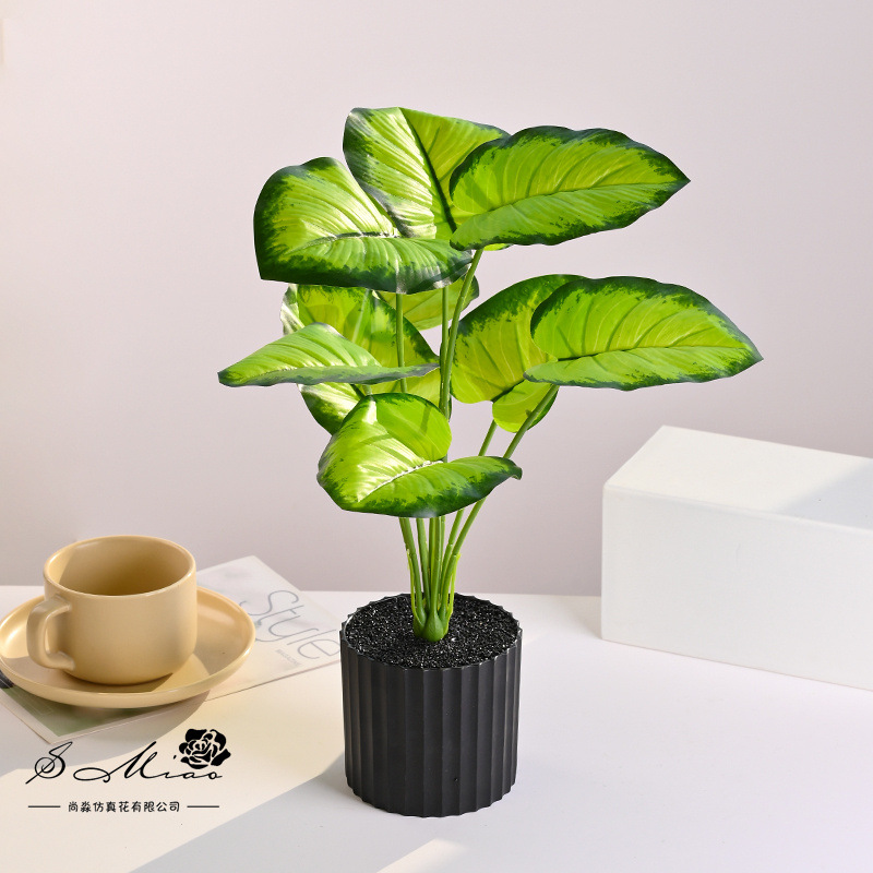 Plantas verdes de 9 hojas, plantas en macetas de simulación, flores artificiales, decoración de estudio fotográfico para el hogar creativo, plantas verdes artificiales, bonsai de simulación image 11