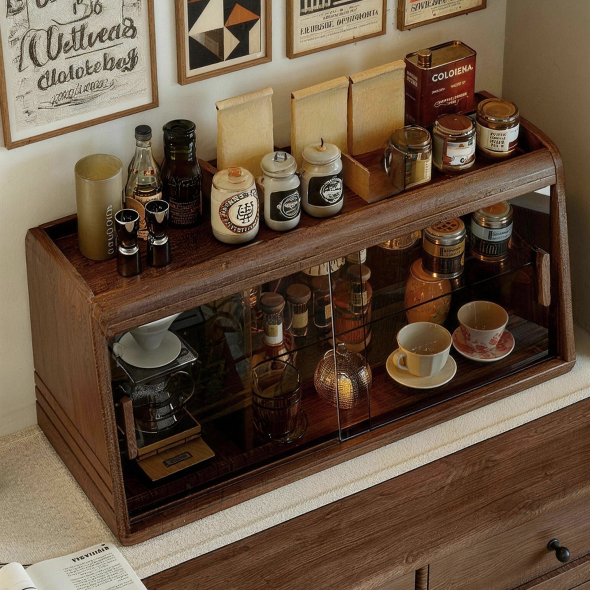 Taza de madera sólida mesa de comedor taza de agua taza de café mesa de comedor gabinete de almacenamiento taza de polvo almacenamiento rack