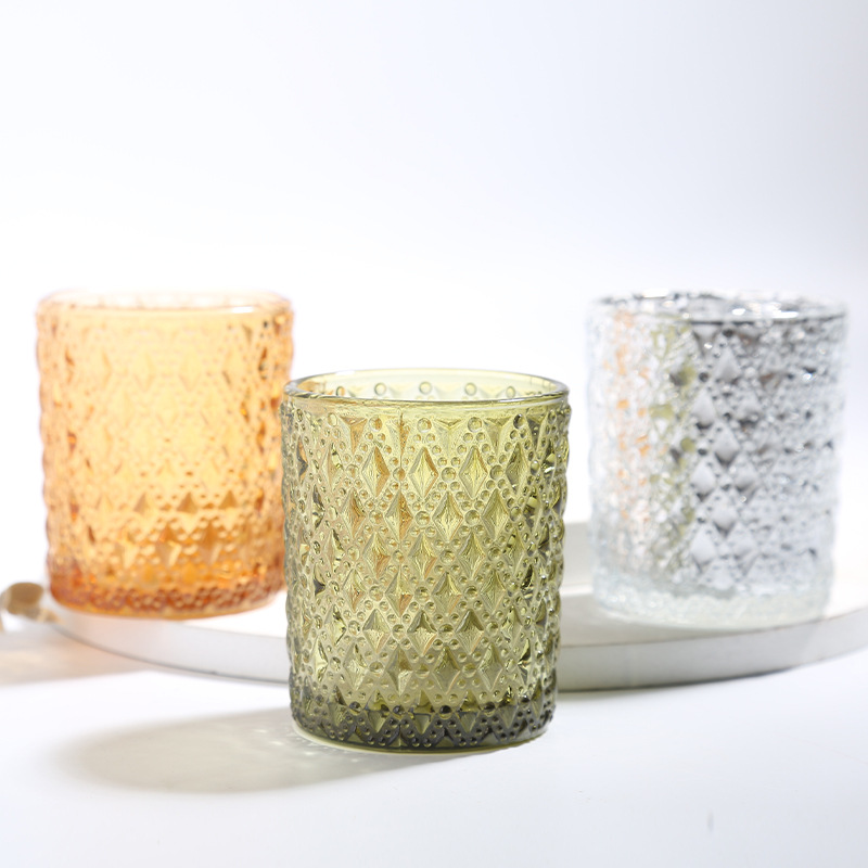 Vaso de vela de vidrio en relieve en el lugar Vaso vacío Vaso de candelabro transparente Vaso de candelabro Vaso de candelabro Vaso de candelabro
