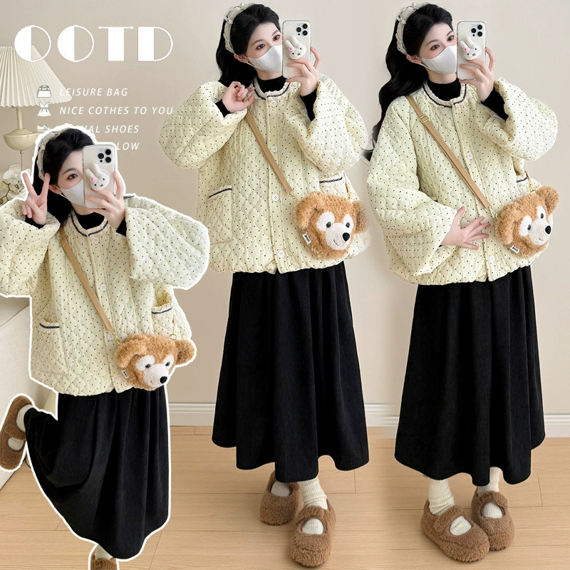 Winter short down jacket for pregnant, Korean style, fitted