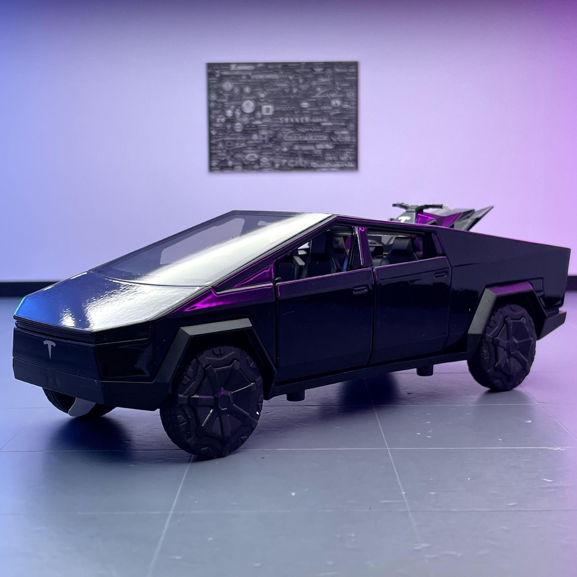 Modelo de coche de aleación XLG 1 a 28 Tesla Pickup Vehículo todoterreno Retiro Sonido y luz Juguete Modelo de coche Decoración Colección