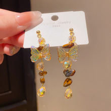 银针复古玻璃贝壳水滴蝴蝶流苏耳环欧美高级感个性小众时尚耳饰女