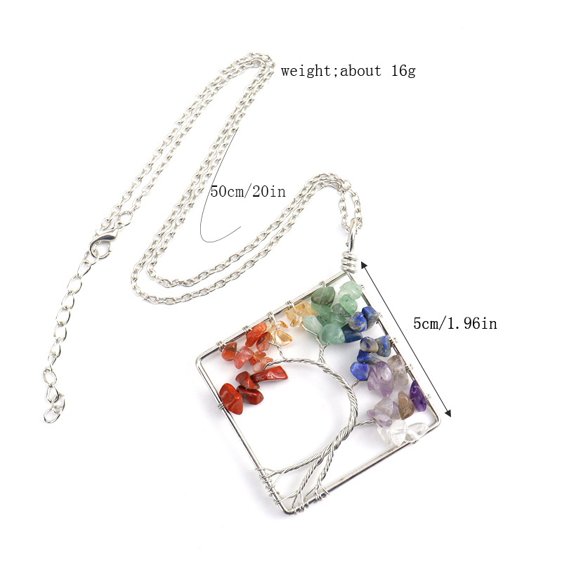 Fashion Square Tree Natural Stone Crystal Metal Beaded Hollow Out Pendant Necklace 1 Piece display picture 1