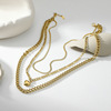 Golden stone inlay, choker, necklace, chain, set, suitable for import, 14 carat white gold
