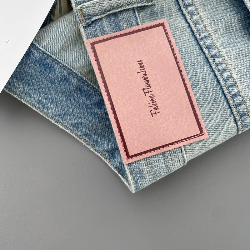 New pink leather brand jeans for women, summer and autumn, high-waisted, petite, loose and versatile, wide-leg casual straight floor-length pants pic 16