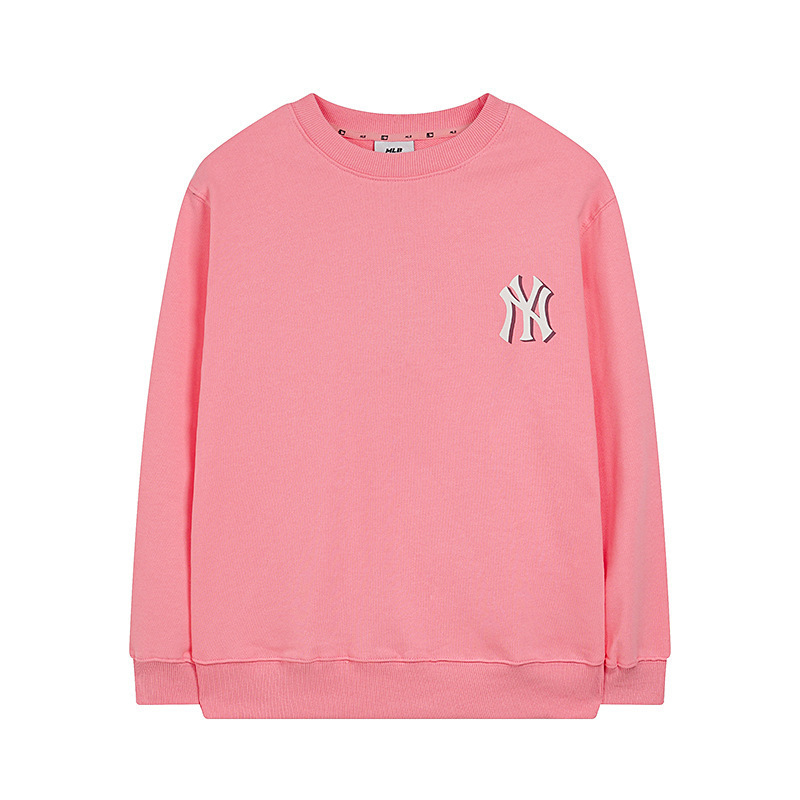 潮牌MLB/NY洋基队复古牛仔波普老花印花男女情侣同款圆领套头卫衣|undefined