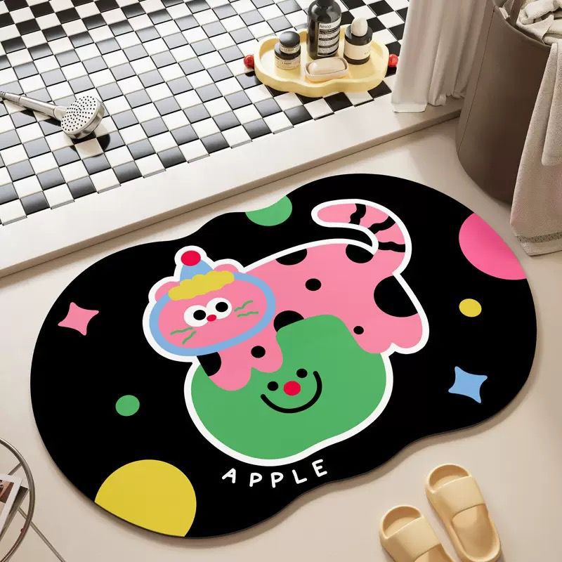 Cute Puppy Entrance Entrance Stain-Resistant Door Mat Bathroom Shower Room Strong Absorbent Foot Mat Diatom Mud Style Floor Mat
