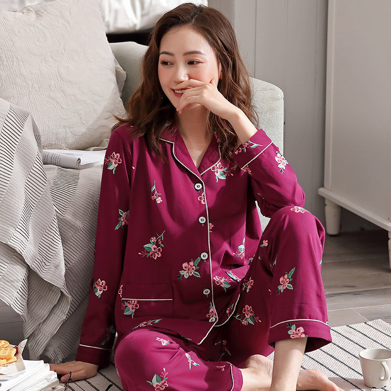100% algodón pijamas mujeres primavera otoño manga larga suelta más tamaño de mediana edad madre ropa casa traje