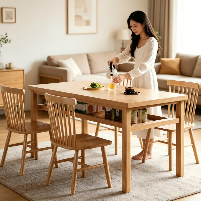 实木餐桌客厅家用现代简约双层家庭用2026新款长方形吃饭桌子椅子