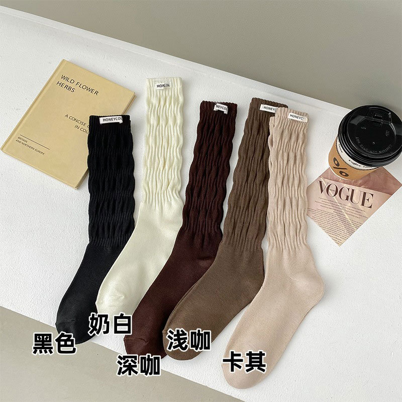 白色堆堆袜秋冬搭配小皮鞋中筒女袜网红款潮秋冬款长筒纯色袜子女|undefined