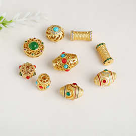 古法金镶嵌绿松石隔珠手工串珠桶珠diy编织手链项链饰品配件批发