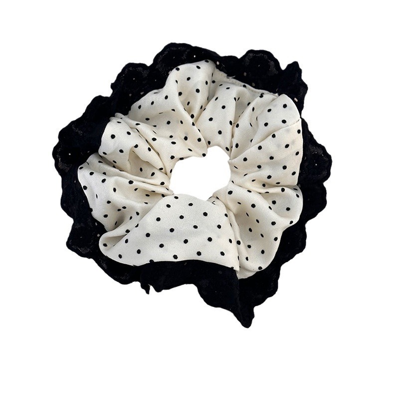 Scrunchie vintage a pois con bordo in pizzo per chignon_voghion.com