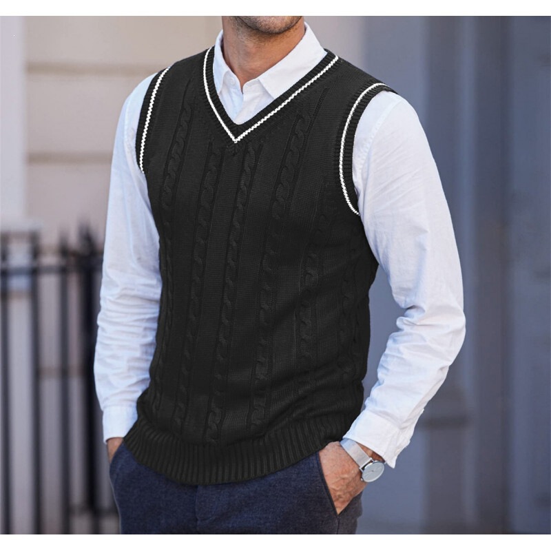 2026 Autumn/Winter Men's V-neck Sleeveless Knit Vest, Warm Sweater, Thin Solid Color Wool Vest 2026 Autumn/Winter Men's V-neck Sleeveless Knit Vest, Warm Sweater, Thin Solid Color Wool Vest
