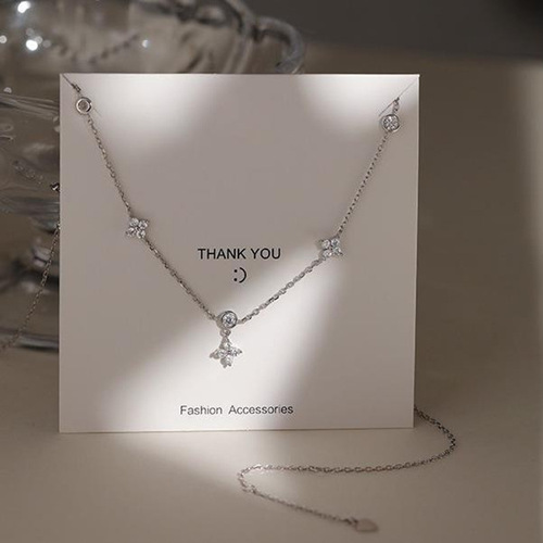 Korean version S925 silver lucky four-leaf clover necklace, cool style, high-end clavicle chain, long temperament tassel necklace for women