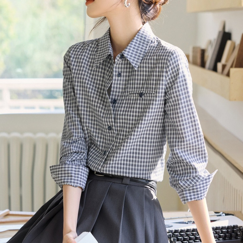High-Intelligence Plaid Shirt Early Spring Plaid Loose Retro Plaid Shirt Women's 2025 Autumn New Style Top Trend