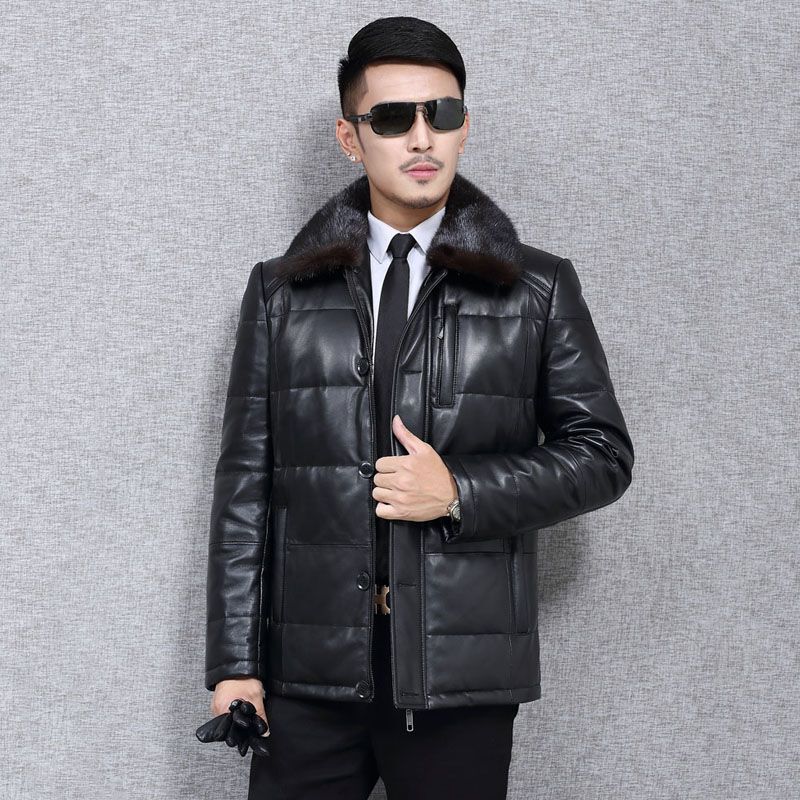 Factory Spot 100 Goatskin down Jacket 80 White Duck down Mink Fur Collar Genuine Leather Jacket Men's Spring & Fall Jacket