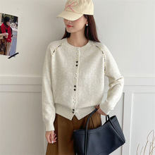 红色重工钉珠针织开衫女2025秋季新款气质高级感宽松显瘦毛衣外套