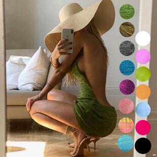 2020 European and American Cross-Border Popular Women's Vacation Swimwear Sexy Hip-Covering Backless Suspender Sweater Knitted Dress