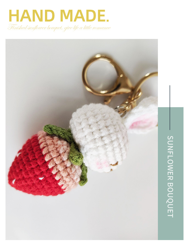 22g Weight Bag Pendant, Keychain Classification 1 Piece Quantity Casual, Daily, Shopping Occasion Knit Material Rabbit, Strawberry Pattern Unisex Gender Cute Style 1 Piece Cute Rabbit Strawberry Knit Unisex Bag Pendant Keychain