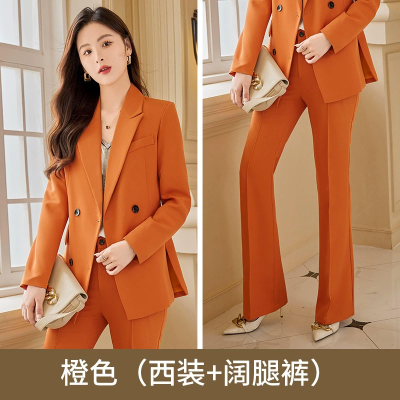 Orange autumn fitted classic suit jacket, bright catchy style