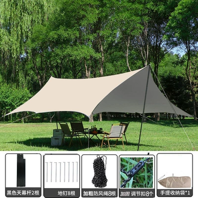 Avtomobil yan çətirləri, Sunproof, Khaki Color, Rain Shelter - 4444-silver-coated-hexagonal-butterfly-shape-3-3m-wind-rope-floor-nails-storage-bag