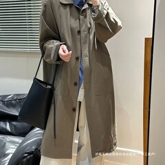 跨境英伦风复古小众中长款风衣显瘦外套秋季新款气质休闲宽松百搭