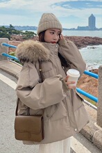 羽绒服2024冬季新款学生宽松韩版大毛领连帽加厚羽绒服毛领外套