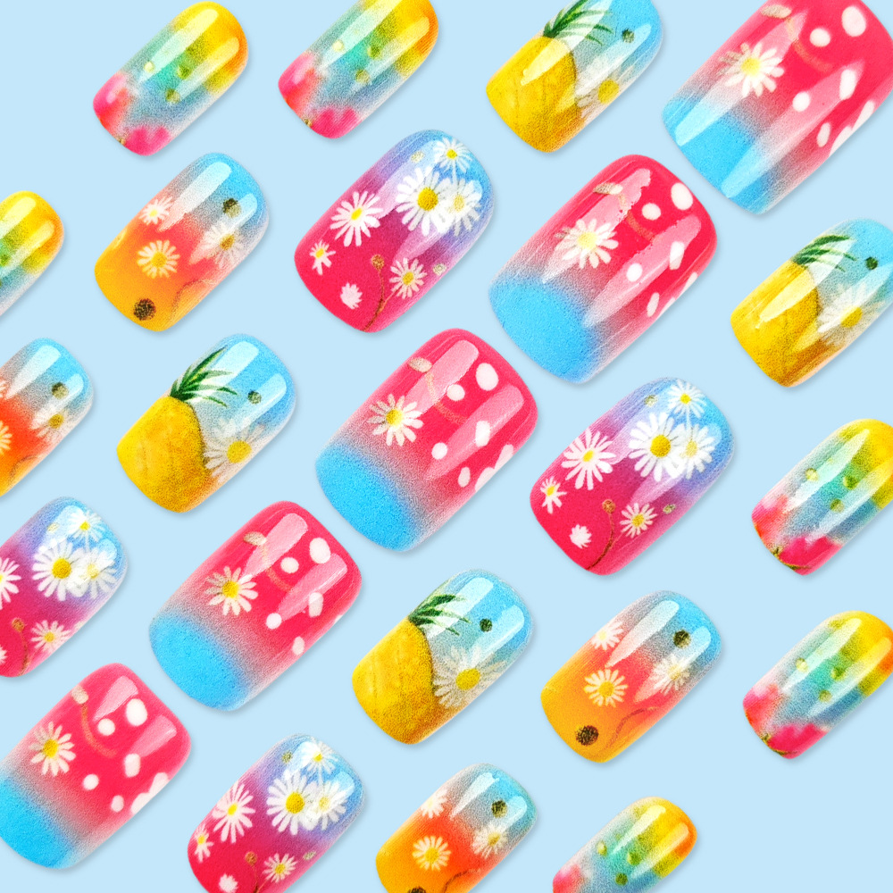 Ventas transfronterizas crisantemo piña desgaste de uñas de verano fresco viento manicure 24 piezas parche de uñas terminado image 5