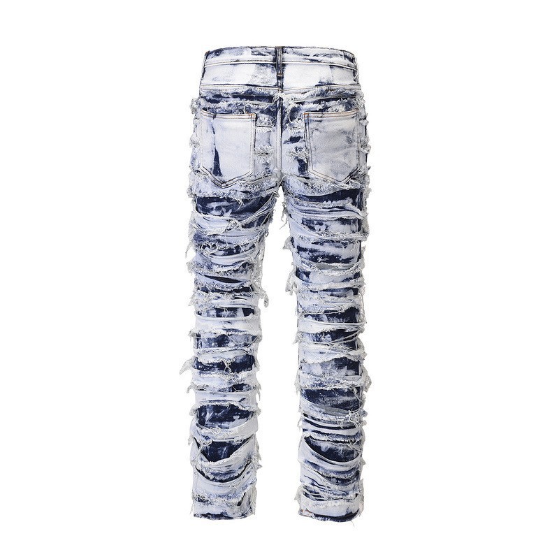 Men's Jeans Slim Fit Distressed Retro Stretch Denim Trousers_voghion.com