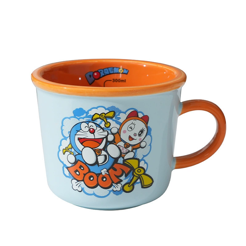 Ceramic Mug (Doraemon) 380 ml — Couple Breakfast Cup with Measurement Scale, Giftable