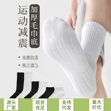 【纯棉毛巾底】白色男士袜子加厚吸汗透气中筒袜篮球运动跑步长袜