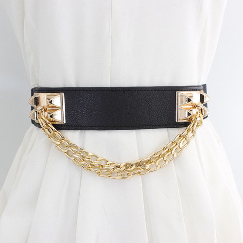 Ladies Fashion European and American Personalized Metal Chain Snap Buttons with Decorative Elastic Elastic Waistbands for Dresses and Coats 2 Styles