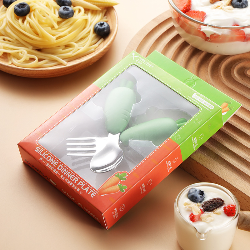 당근 모양 스푼/포크 세트 (박스 포장) - 그린