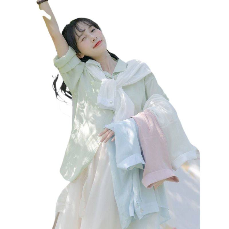 甘いシフォンシャツ、日焼け止めカーディガン、薄手の女性用サスペンダースカート、ブラウス、夏用ショール、アイスシルクジャケット|undefined
