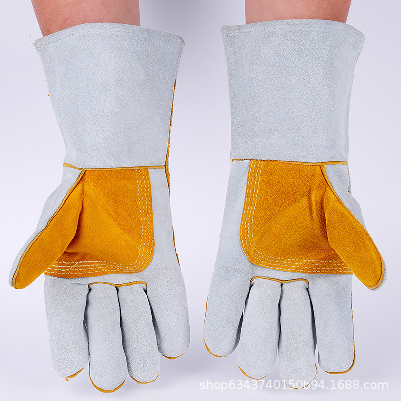 牛皮二层加托挂里电焊手套 防烫隔热耐高温 防护焊工专用电焊手套