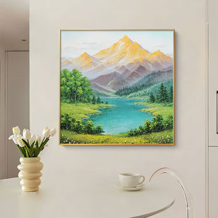 Purely Hand-Painted Oil Painting Cream Style Jinshan Treasure Basin Landscape Hanging Painting Living Room Entrance Hall Restaurant Decorative Painting