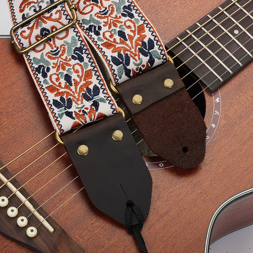 Creative Crazy Horse Leather Guitar Embroidered Strap Folk Guitar Shoulder Strap Electric Guitar Bass Comfortable Strap Accessories Wholesale