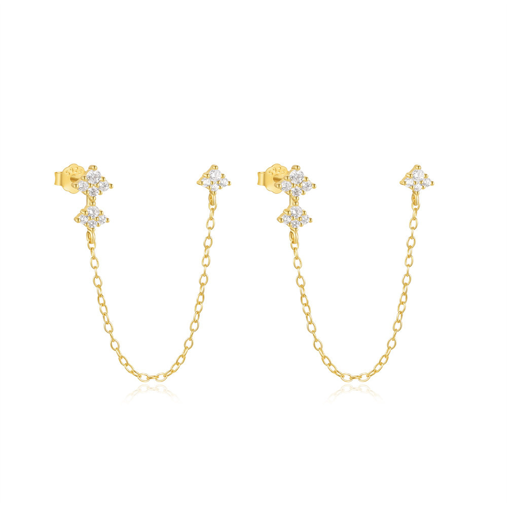 Chain, Inlay Design 1 Pair 925 Sterling Silver Zircon Geometric Ear Line