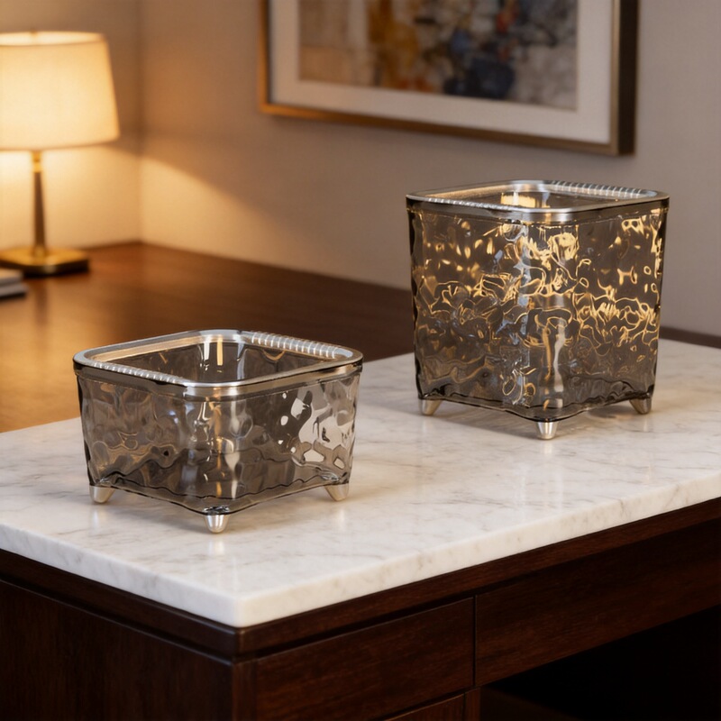 Mini Desktop Household Trash Can with Ripple Design, Transparent, Light Luxury, Ring Press, Lidless, Car Storage, Bedroom Trash Can Mini Desktop Household Trash Can with Ripple Design, Transparent, Light Luxury, Ring Press, Lidless, Car Storage, Bedroom Trash Can