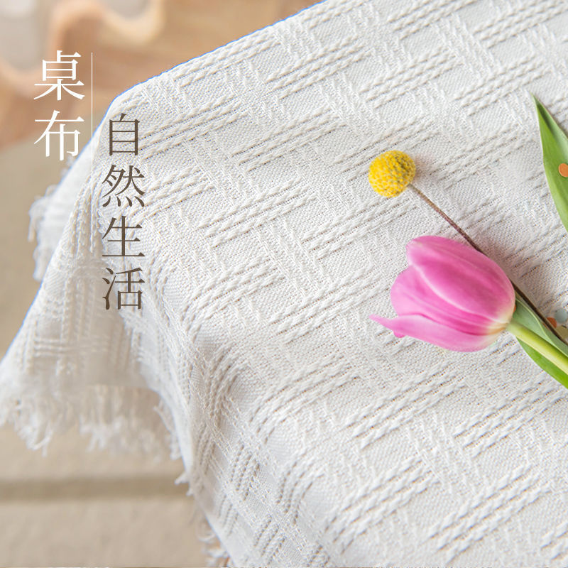 Algodón y lino nórdico mantel redondo de alta calidad Luz de lujo fotografía ins estilo encaje mantel rectangular mesa de café cubierta de tela