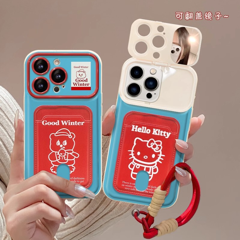 Cute Cat Lanyard Suitable for Apple 17Promax Card Holder Phone Case Iphone16 Soft Silicone 15 Flip Cover 14