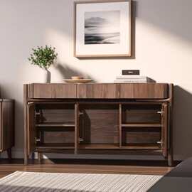 北美黑胡桃木餐边柜客厅侘寂风实木玄关柜中古门厅柜茶水柜储物柜