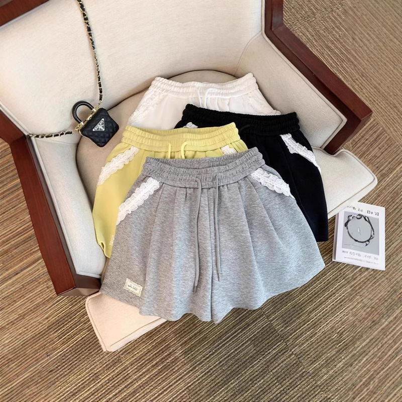 Thirteen Lines New Lace Casual Shorts Gray Sports Shorts Women's Summer Thin 2025 High Waist Wide Legs Loose Thirteen Lines New Lace Casual Shorts Gray Sports Shorts Women's Summer Thin 2025 High Waist Wide Legs Loose