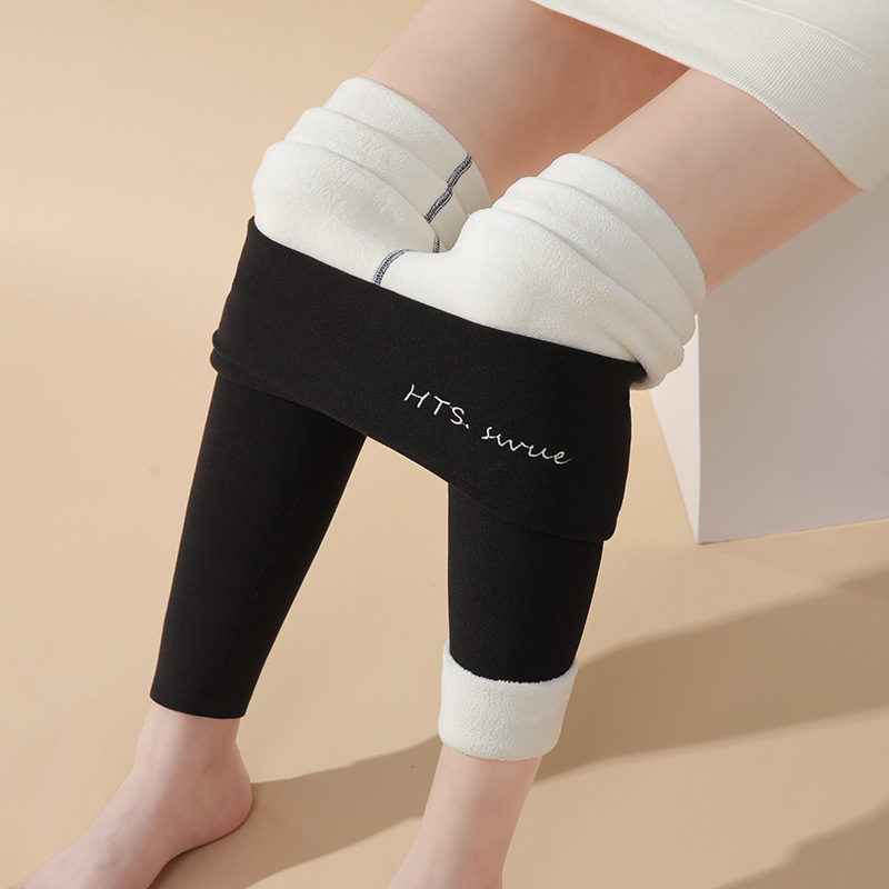 Pantalones térmicos para mujer para primavera, finos y gruesos con lana de cordero, leggings sin costuras de cintura alta, pantalones de capa base de algodón para mujer. image 7