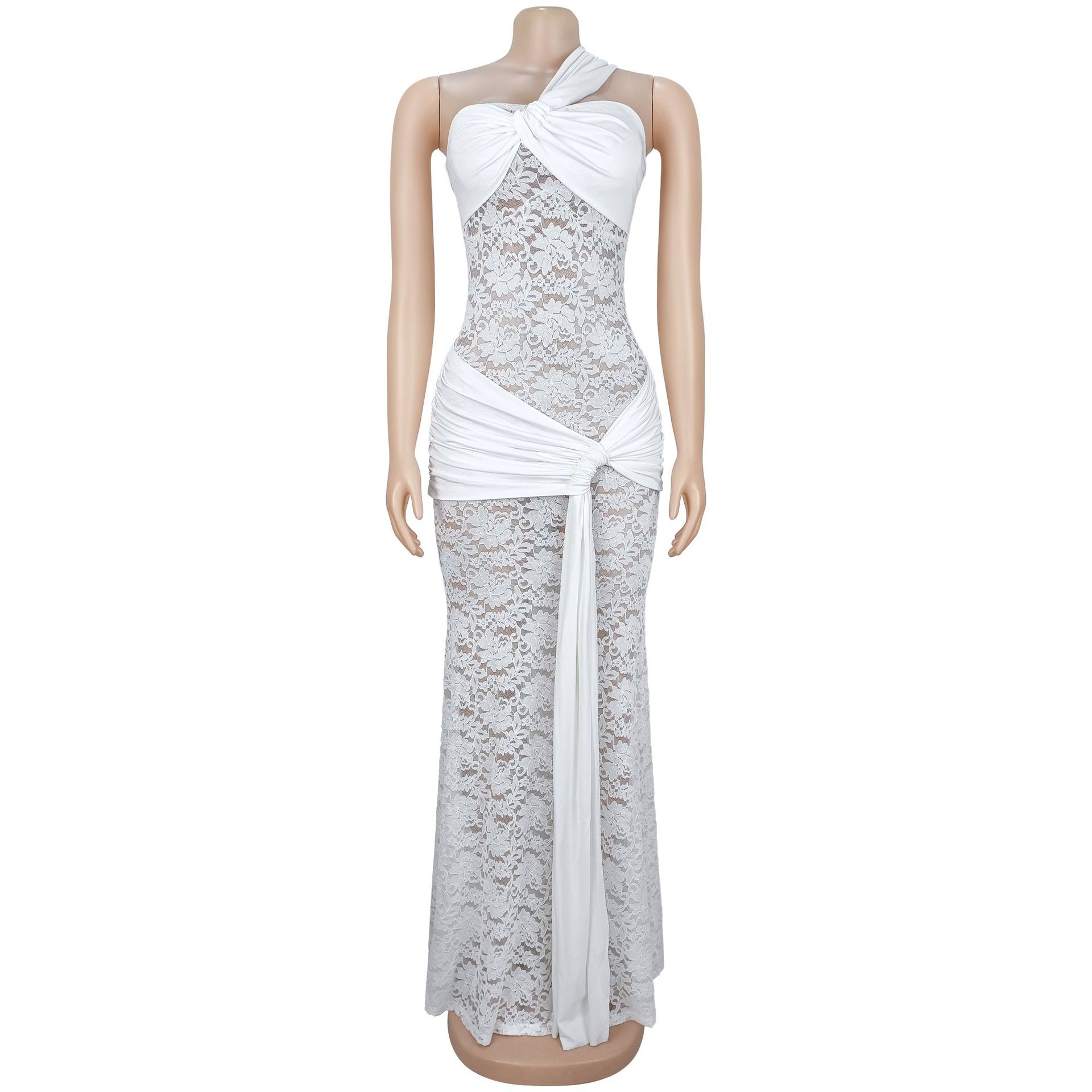 Sexy bodycon jurk van kant met eén schouder voor dames_voghion.com