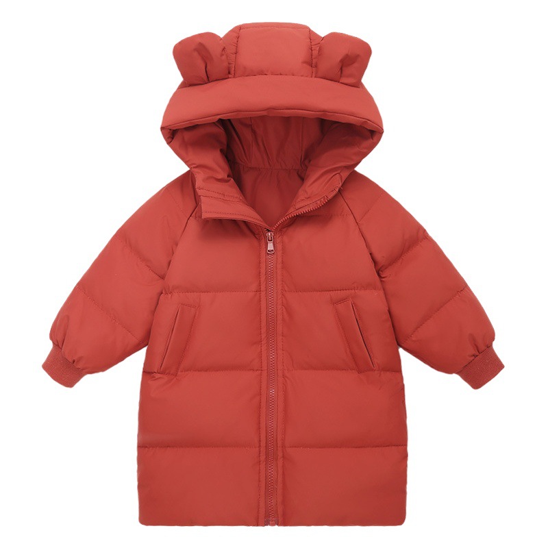 Invierno nuevos hombres y mujeres de la ropa de los niños engrosada cálido medio-longitud abajo chaqueta de los niños con capucha abrigo de moda
